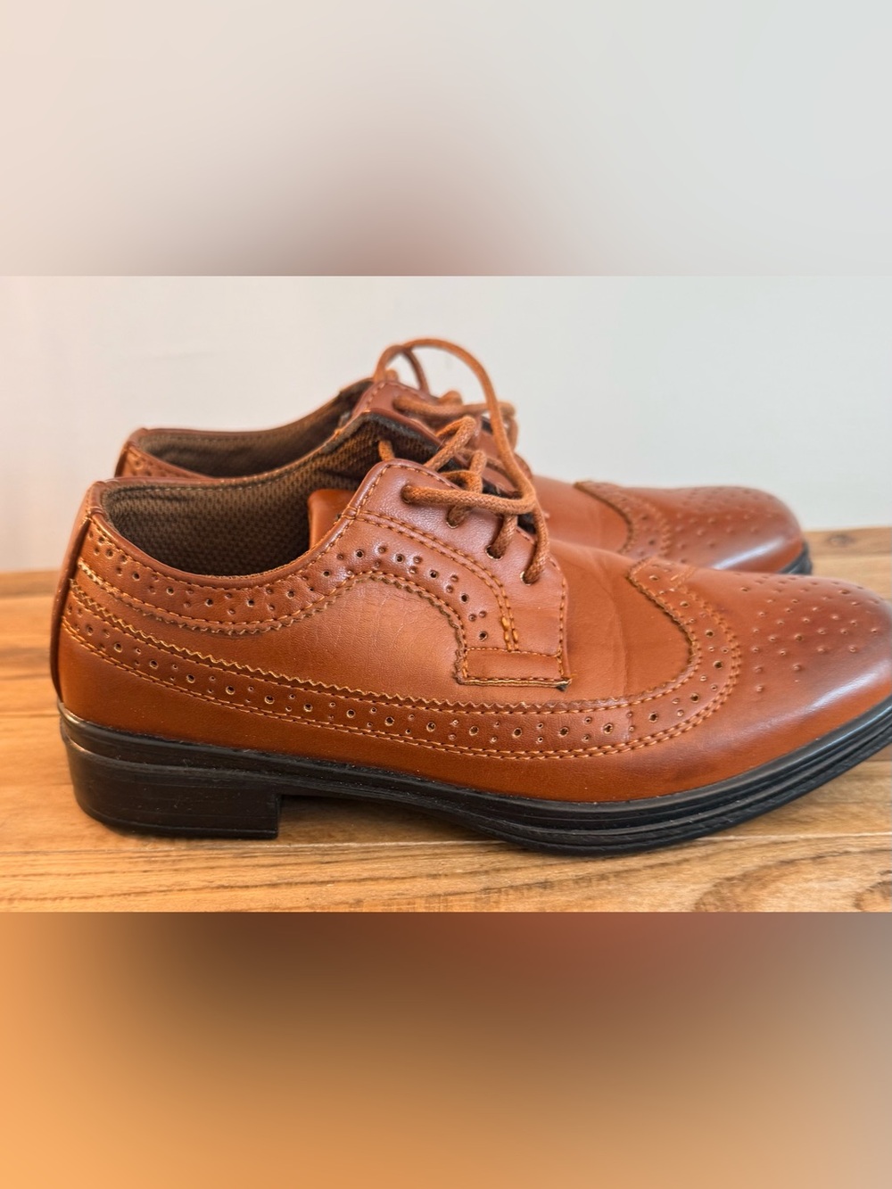 Deer Stags Boys' Brown Lace-Up Wingtip Dress Shoes